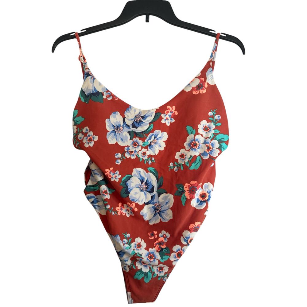 Aerie Swim One Piece Floral Orange Women's Large‎ Adjustable Straps Swimwear